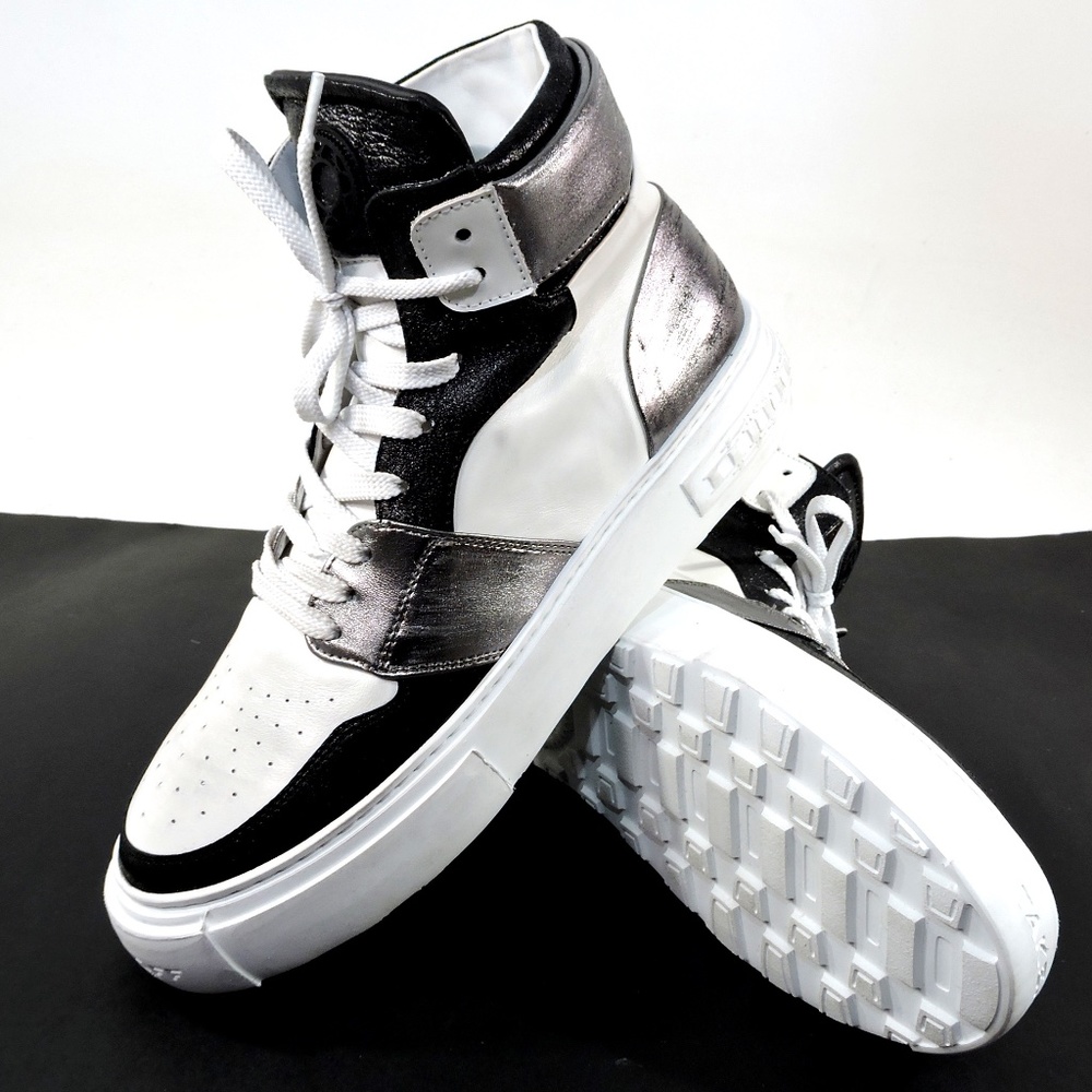 TAKE.OFF 🇮🇹 MEN'S WHITE & BLACK SOFT LEATHER FASHION SNEAKERS - Picture 7 of 8